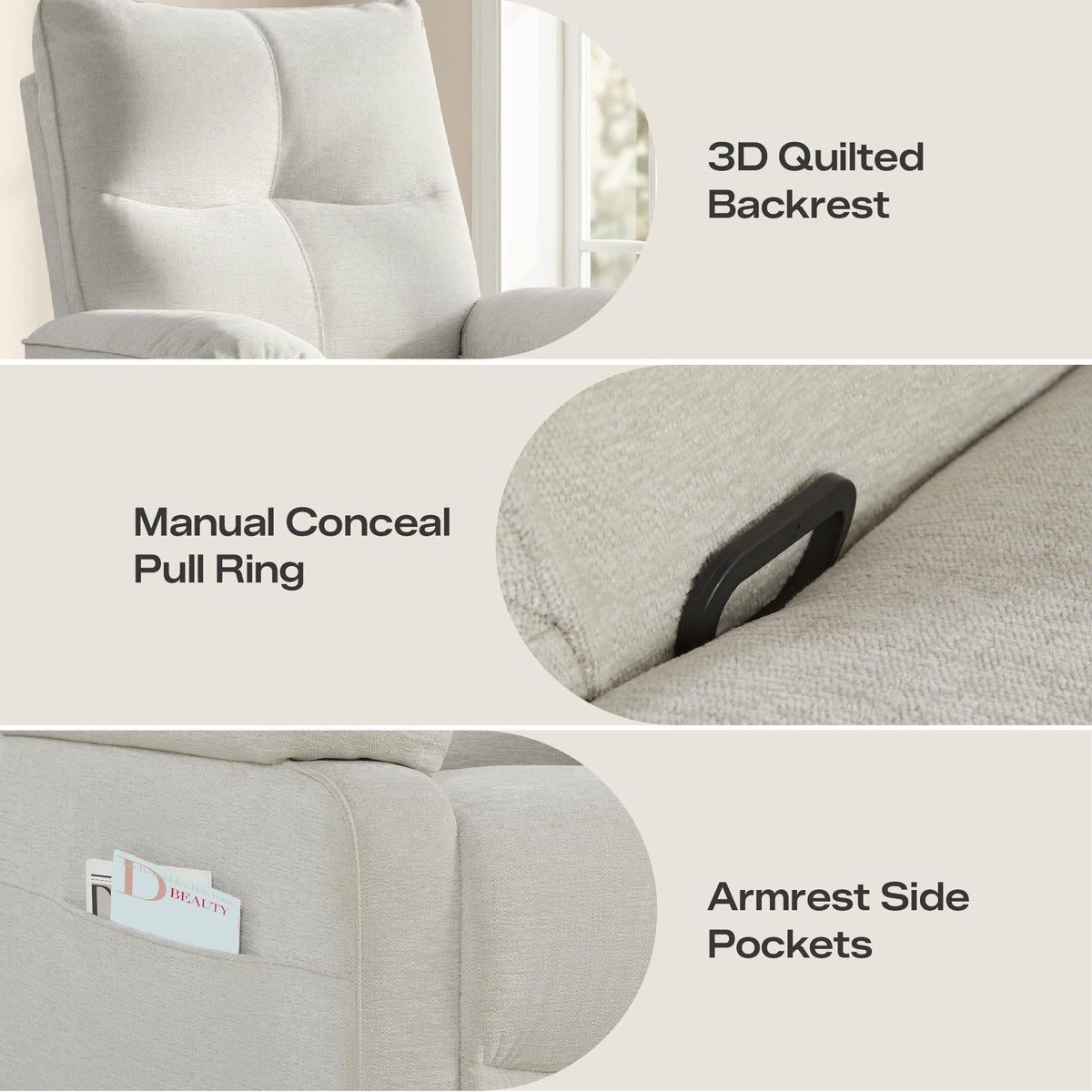 Watson & Whitely Wide Wall Hugger Manual Recliner Chairs, Light Gray
