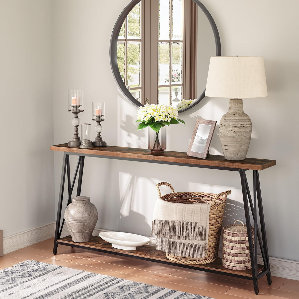 Narrow 2-Tier Console Table