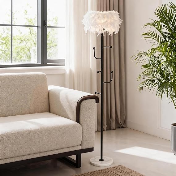 Feather Floor Lamp with Coat Rack