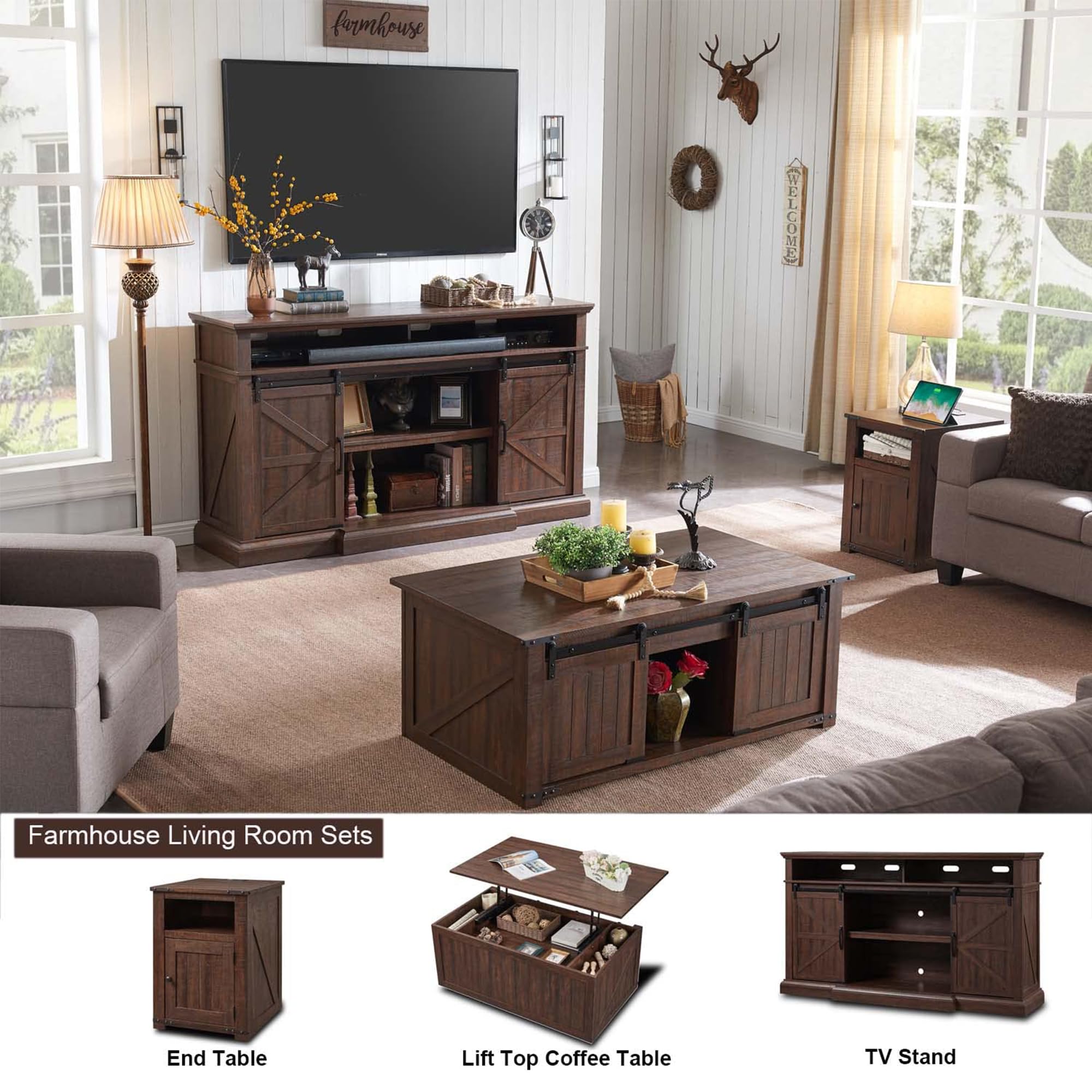 Farmhouse TV Stand with Sliding Barn Doors