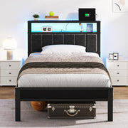 Platform Bed Frame with LED Lights & USB Charging