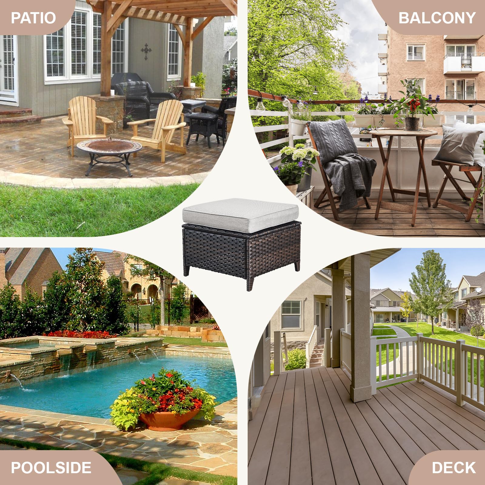 Outdoor Wicker Ottoman Set of 2