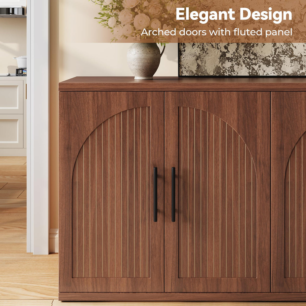 Fluted Walnut Buffet Cabinet