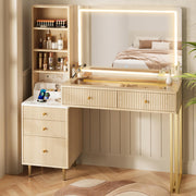 Fluted Vanity Desk with LED Mirror
