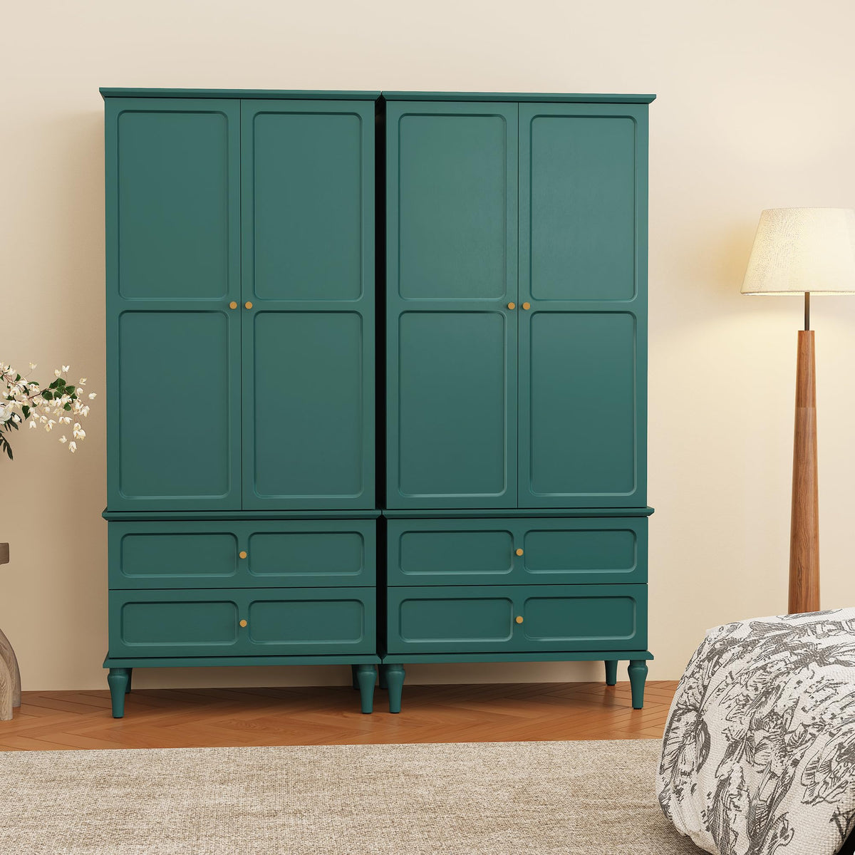 Green Wardrobe with Drawers