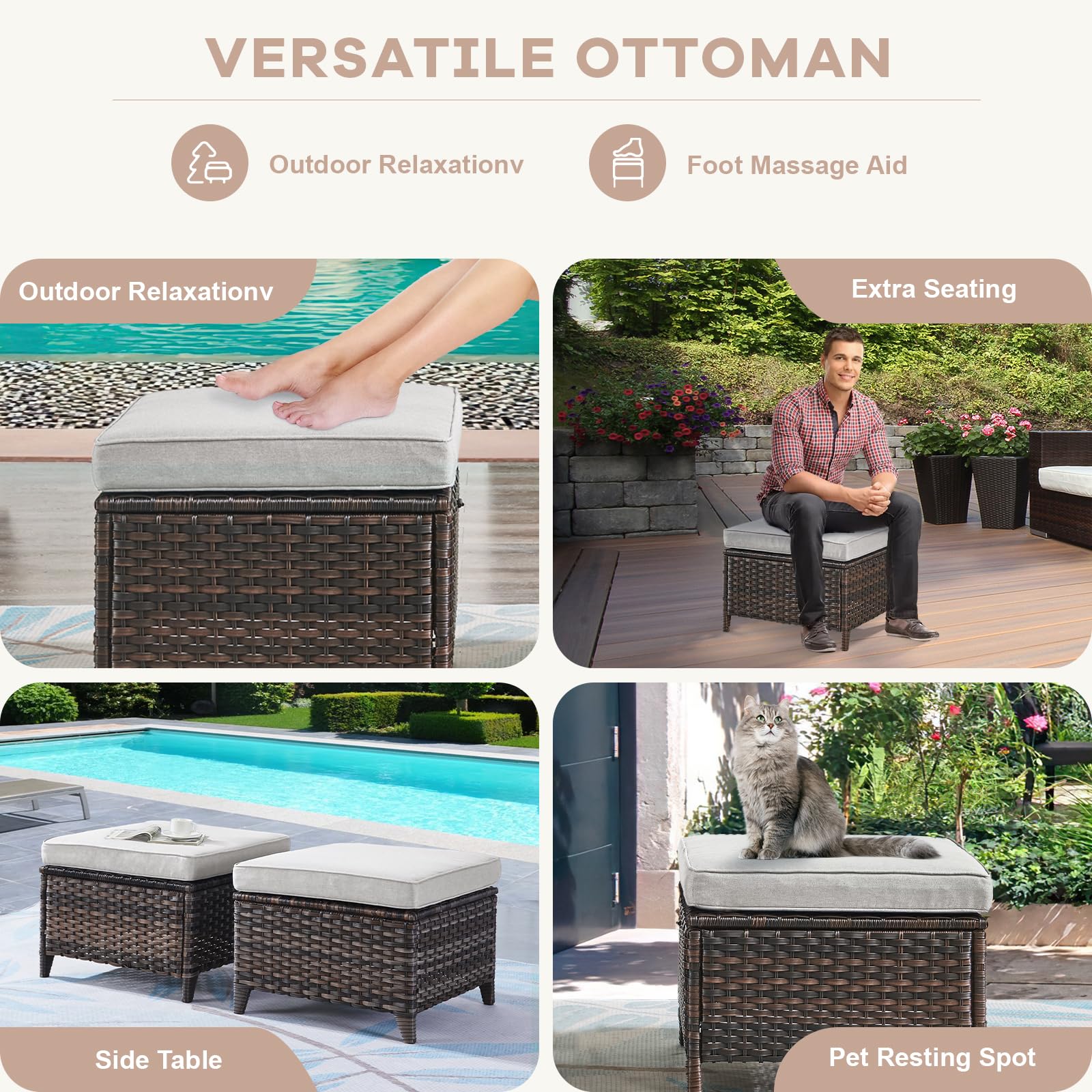 Outdoor Wicker Ottoman Set of 2
