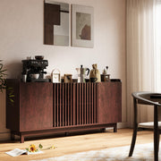 IRONCK 63" Storage Cabinet, Buffet Cabinet with Grille Doors and 2 Adjustable Shelves, Mid Century Sideboard for Kitchen, Dining Room, Entryway（Natural Red Walnut）