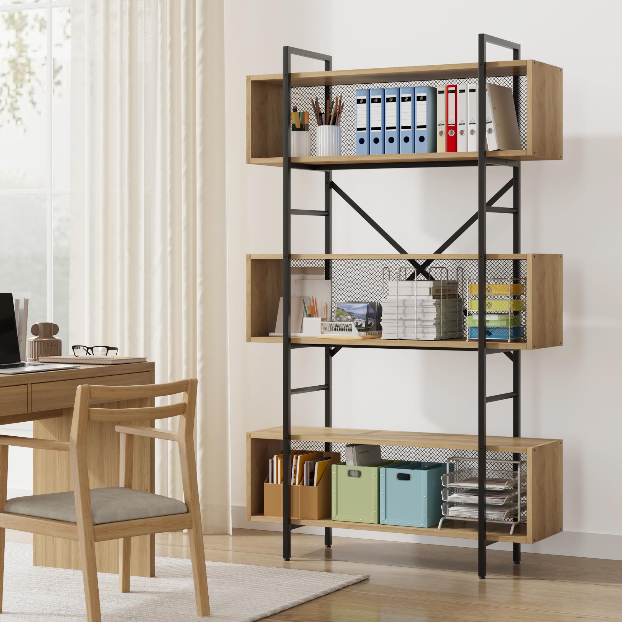 6-Tier Industrial Bookshelf, 71.3" Tall