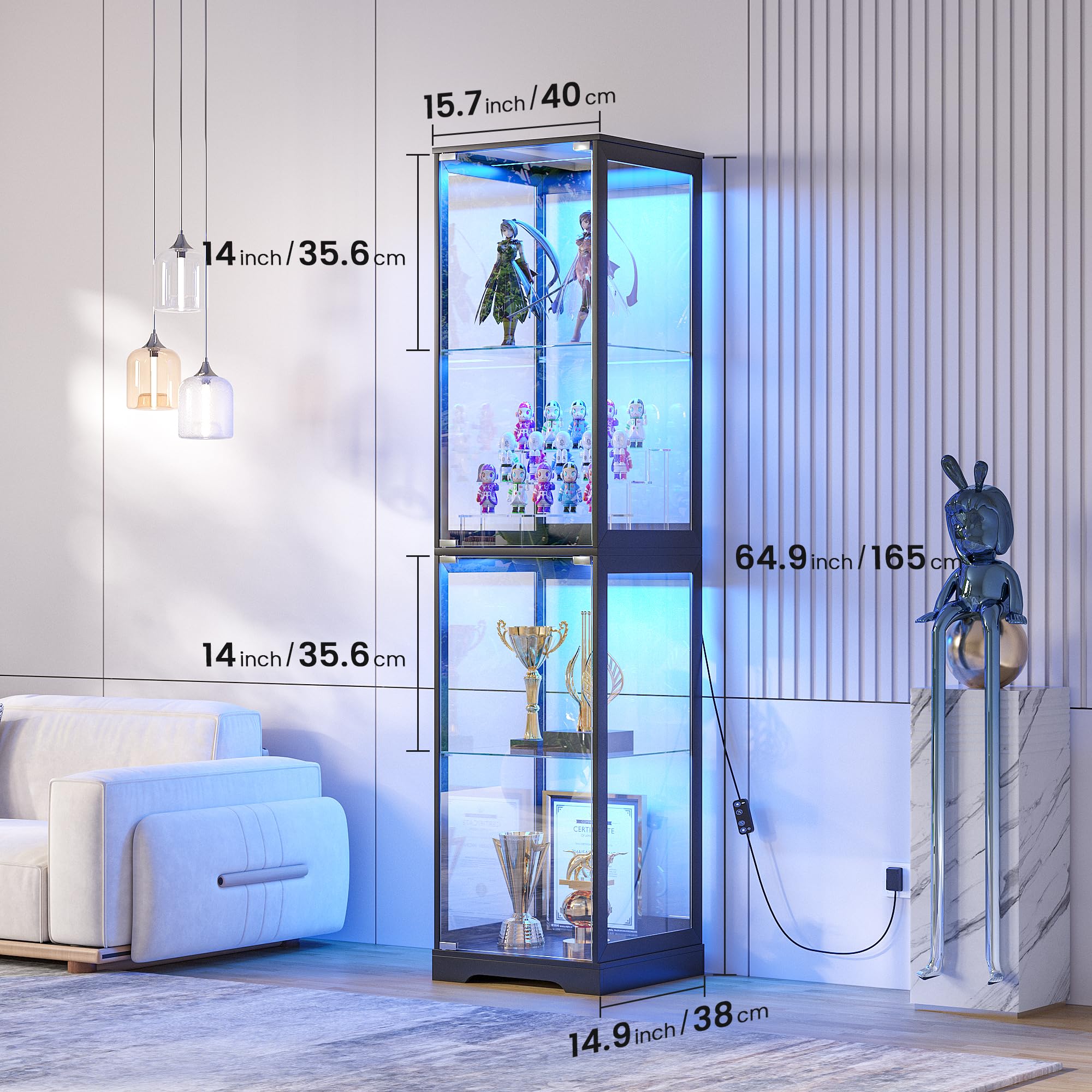 4-Tier Glass Display Cabinet with LED Lights