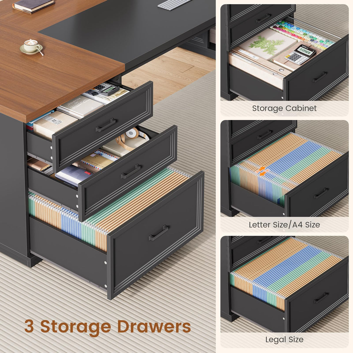 L-Shaped Executive Desk with Charging Station