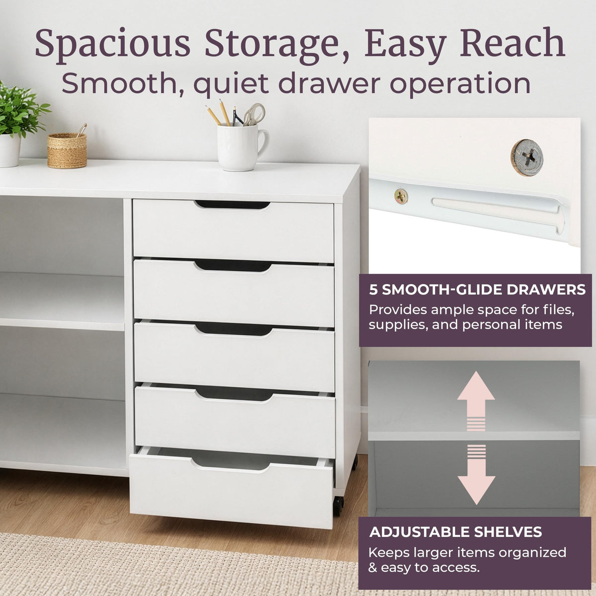 White 5-Drawer Rolling Storage Cabinet