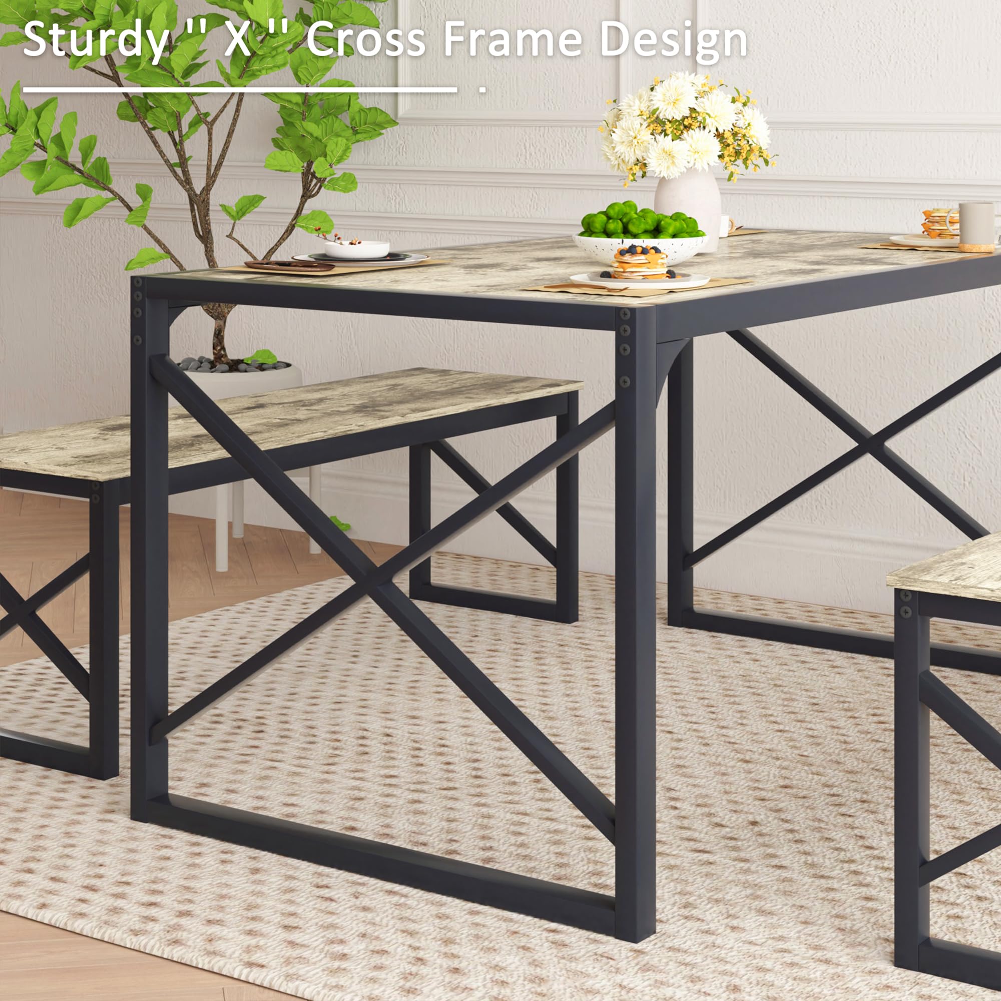55" Dining Table Set with 2 Benches
