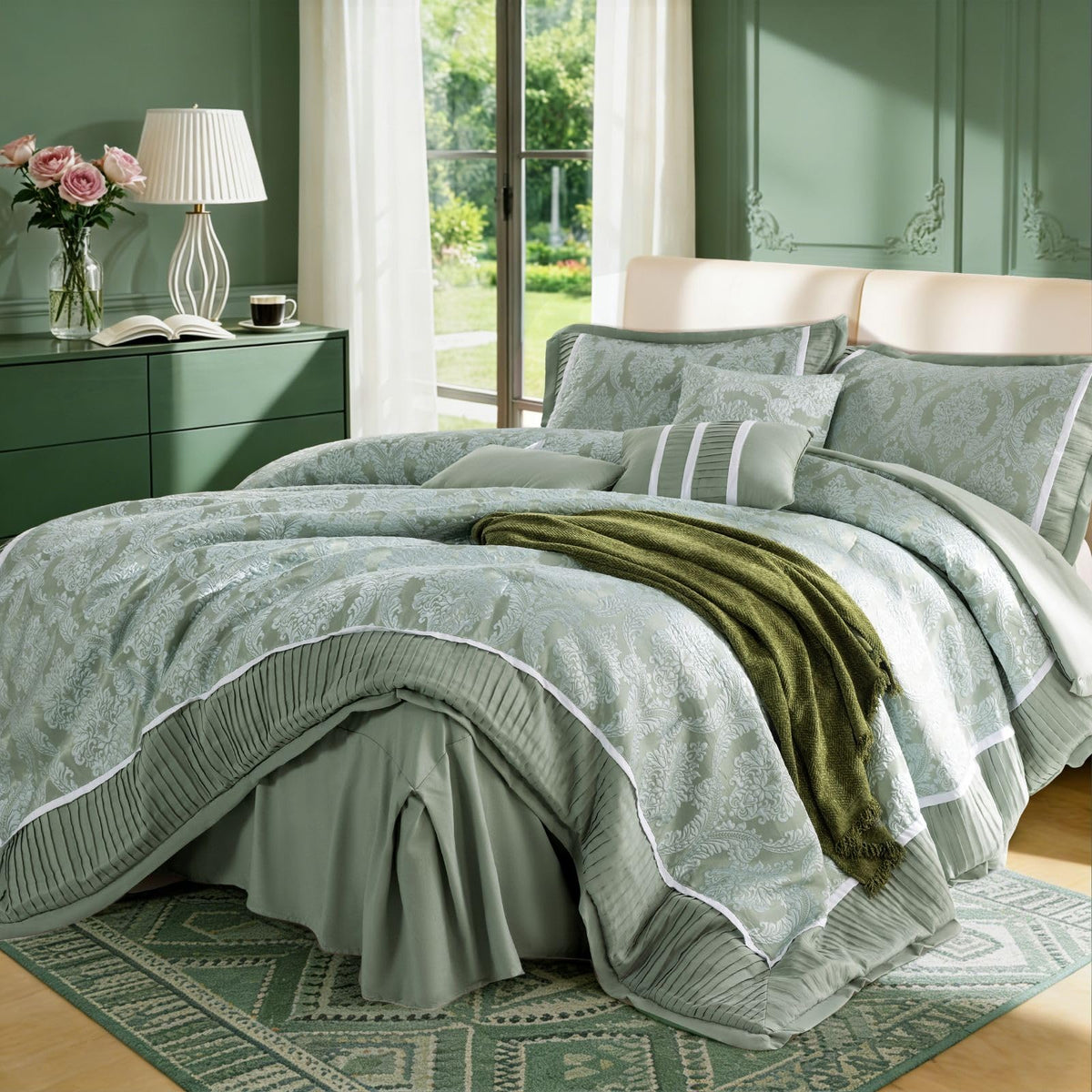 Sage Green Jacquard Comforter Set, 7-Piece