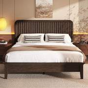 Queen Solid Wood Bed with Fluted Headboard