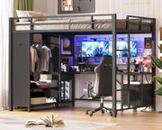 Twin Size Loft Bed with Desk & Charging Station