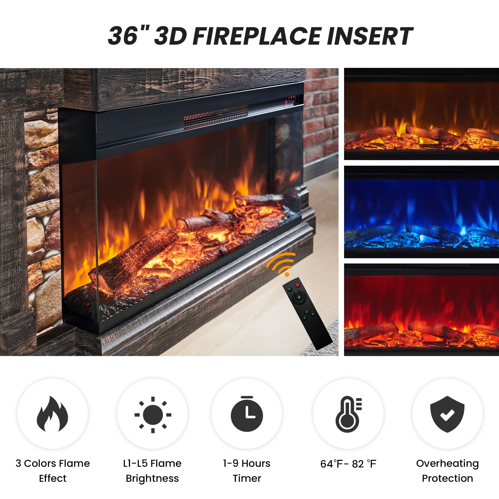 52" Electric Fireplace TV Stand with 3-Side Glass Insert