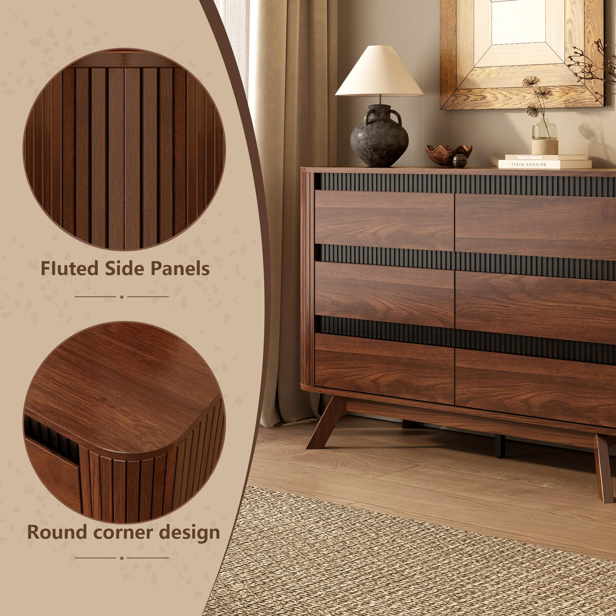 Walnut 6-Drawer Dresser