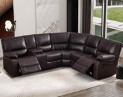 Bonzy Home Manual Recliner Sectional Sofa with Storage Console, Brown