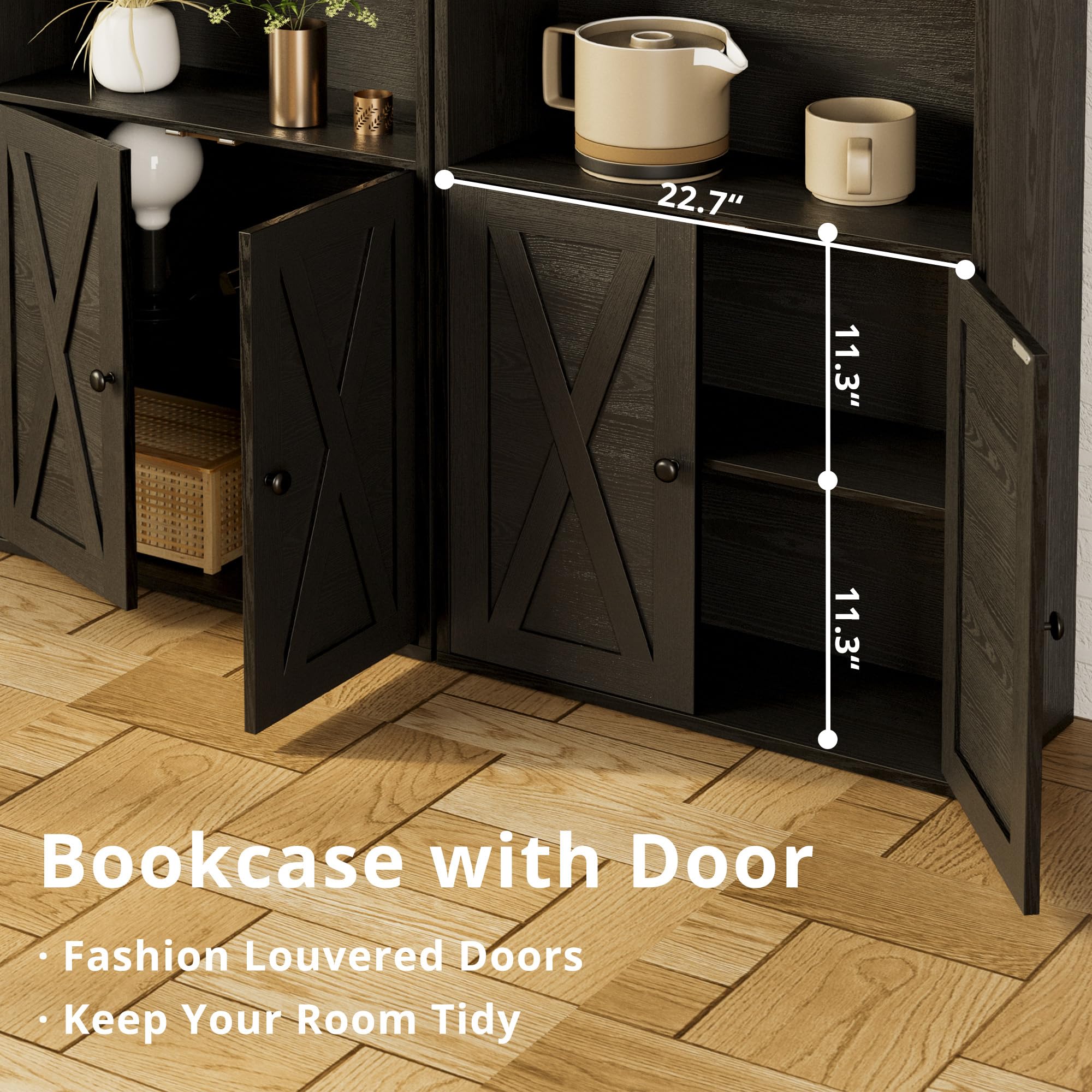 IRONCK Industrial Bookshelves and Bookcases with Doors 11.8 in Depth Floor Standing 5 Shelf Display Storage Shelves Tall Bookcase for Home, Office, Living Room