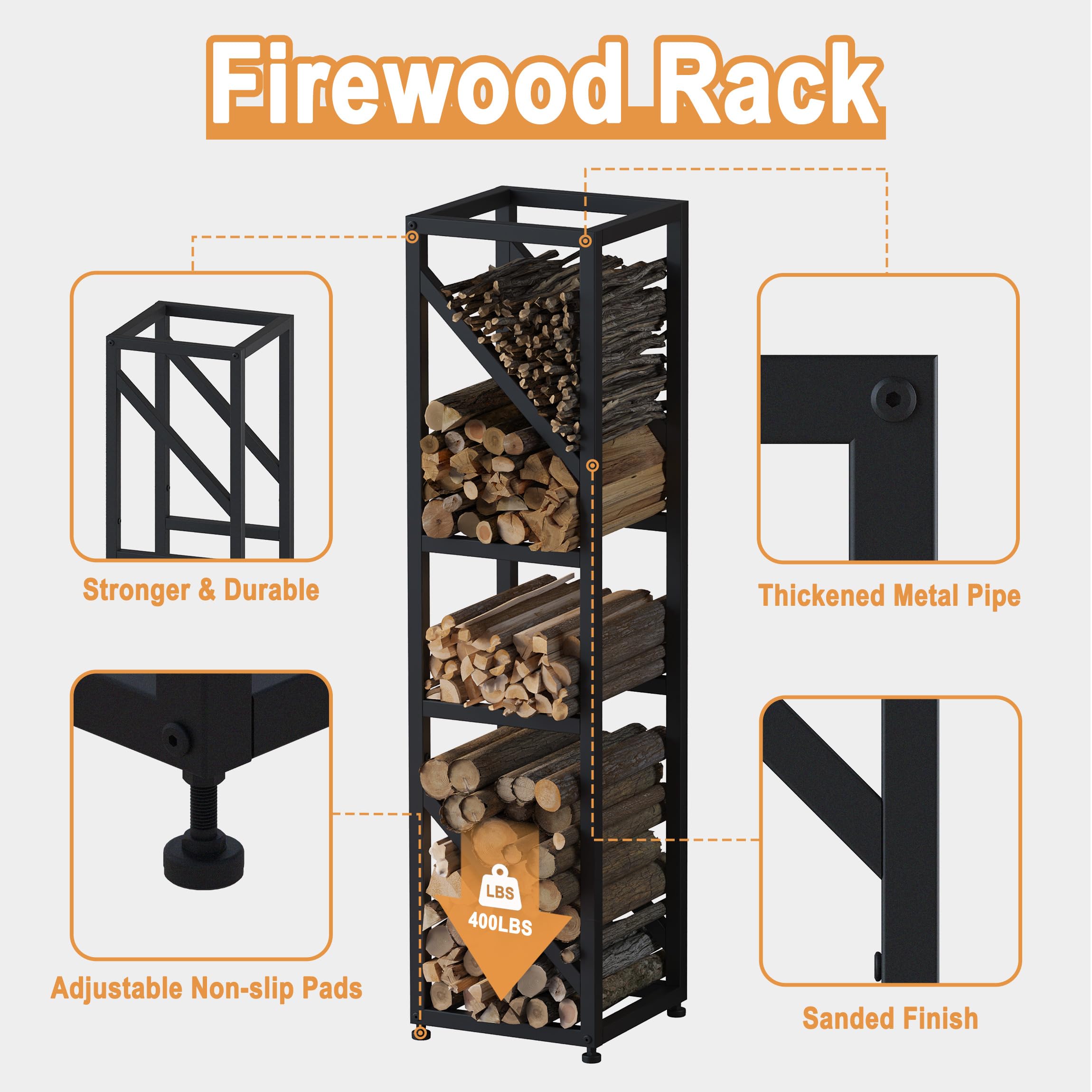 5-Tier Firewood Rack with Adjustable Pads