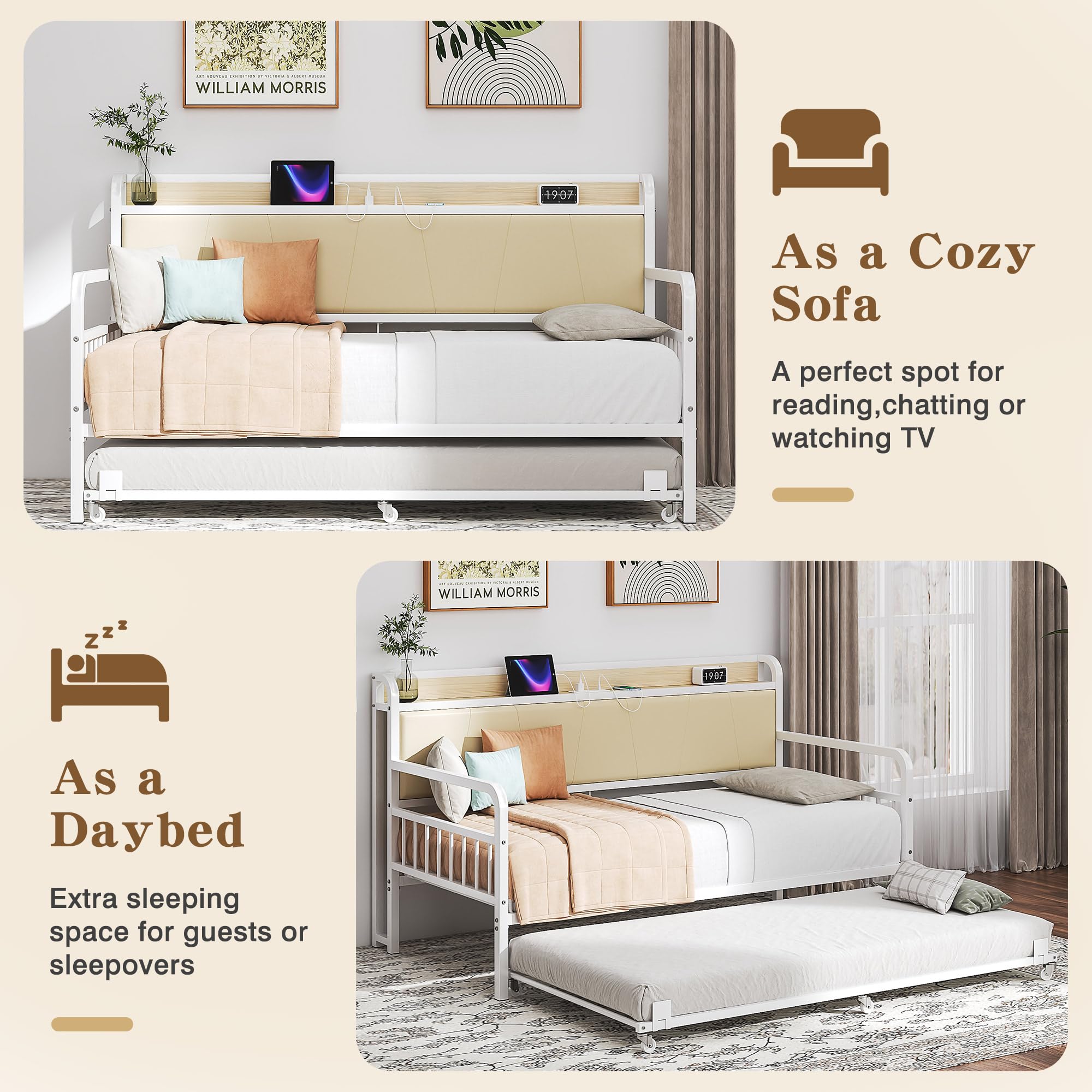 Twin Daybed with Trundle & Storage Headboard