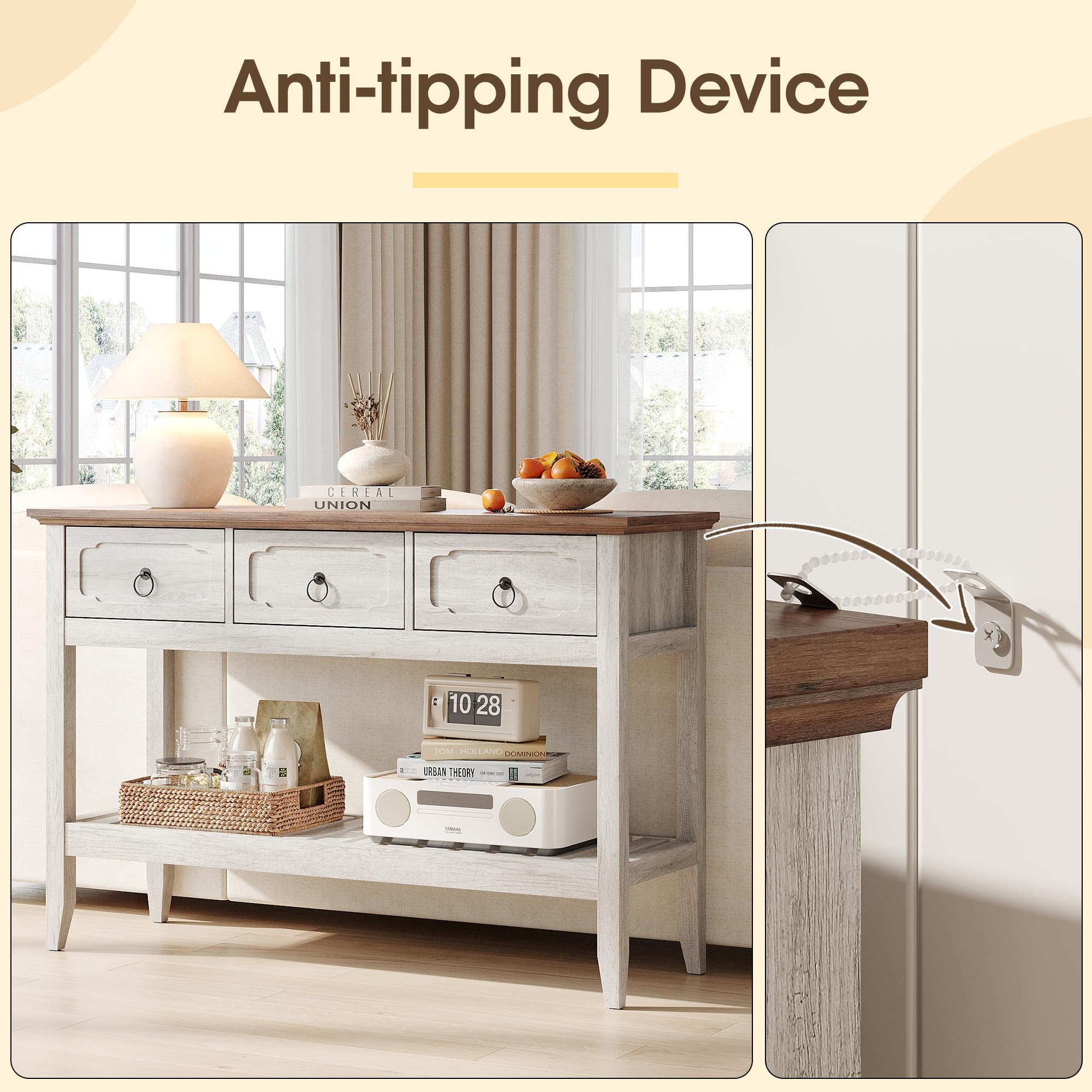 Console Table with Drawers & Open Shelves