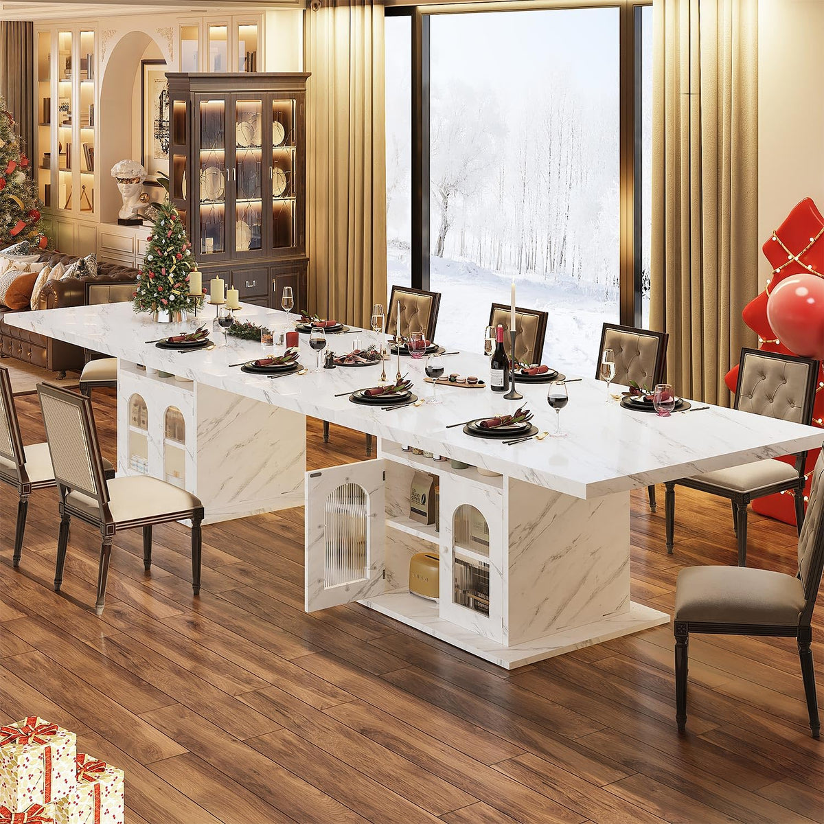 Faux Marble Dining Table with Storage