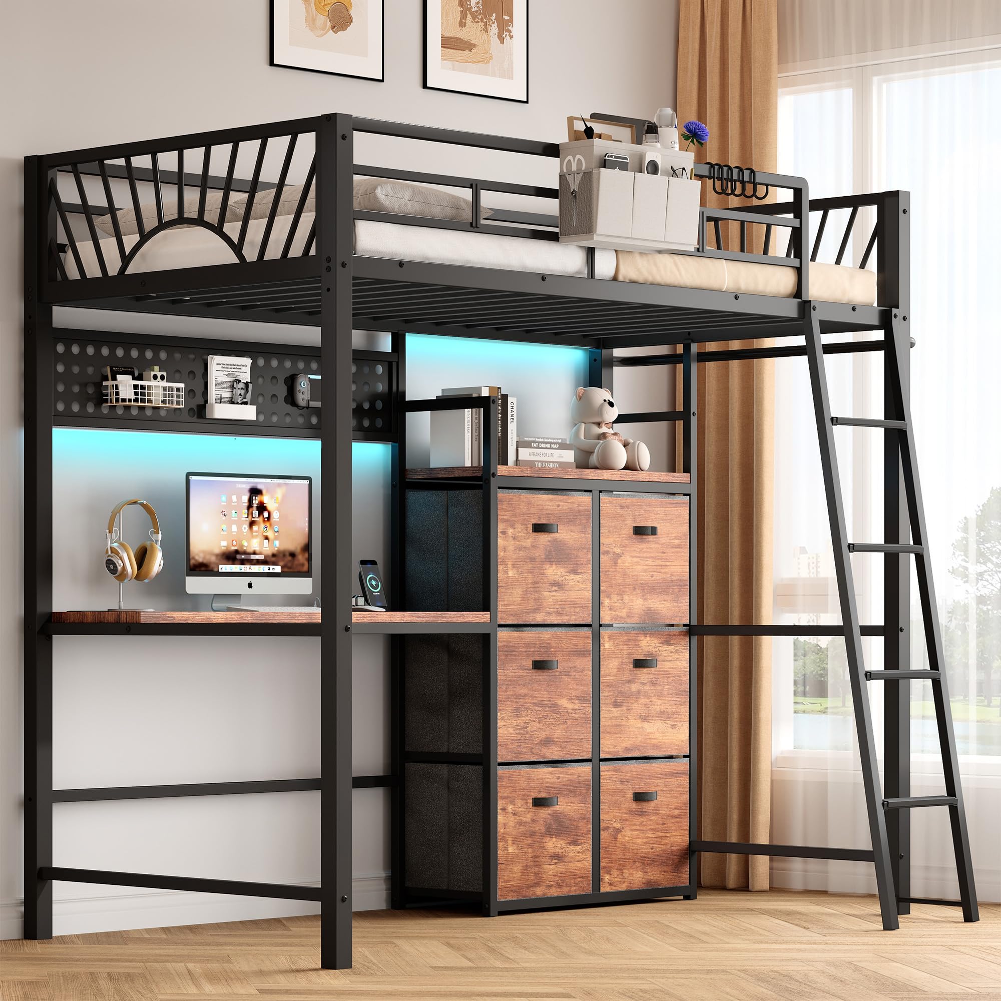 Twin Metal Loft Bed with Desk