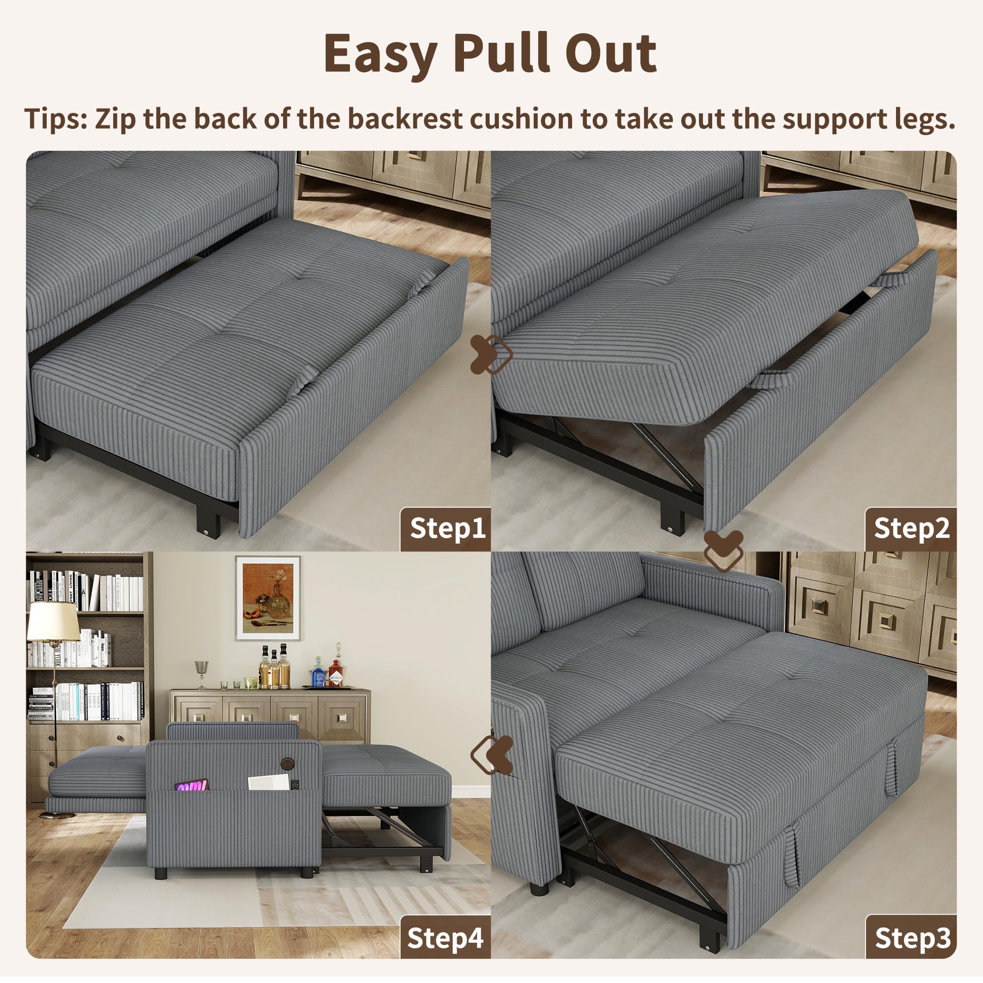 Convertible Sleeper Loveseat Sofa with Adjustable Backrest