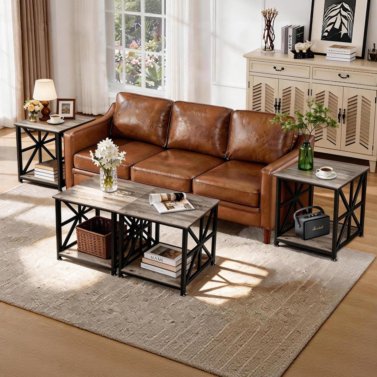 TooCust Square End Table with Storage Shelf, 24 inch Wood Large Side Table