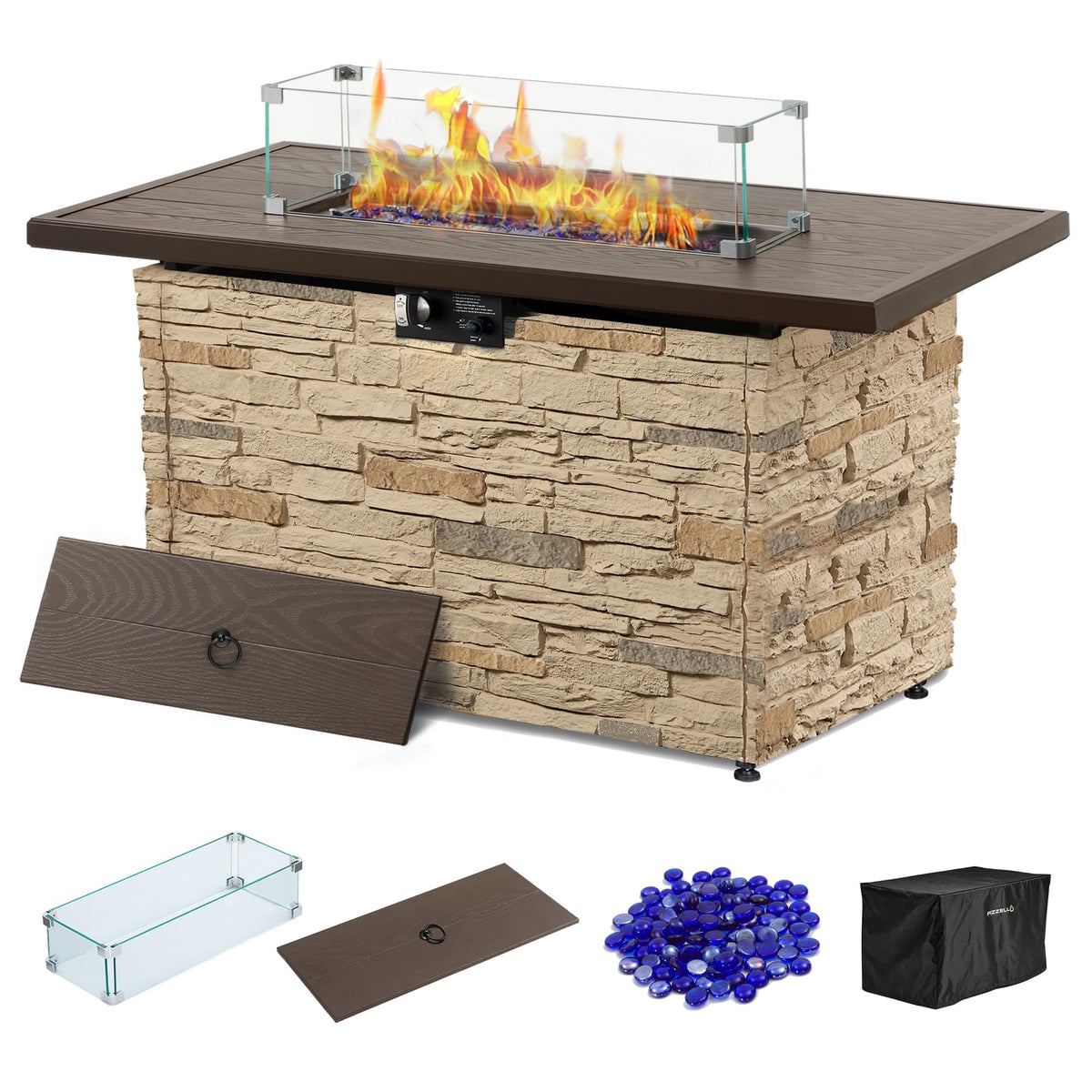 PIZZELLO 43" Propane Fire Pit Table, 50,000 BTU Outdoor Gas Firepit Table