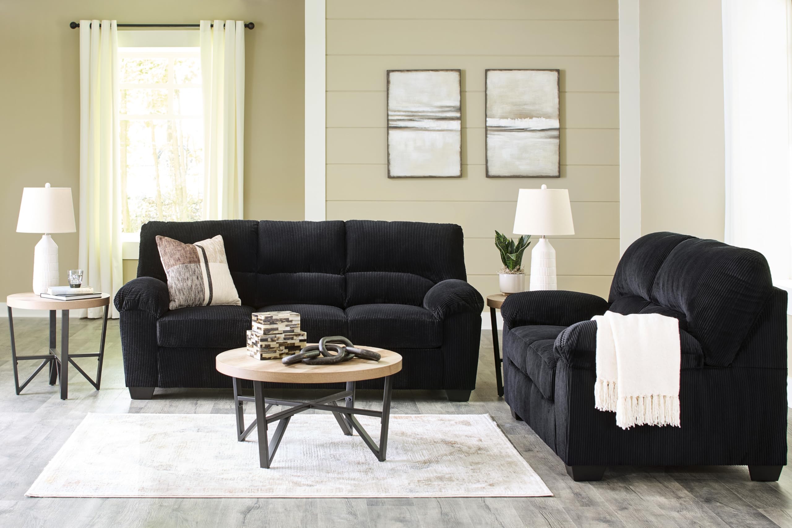 Signature Design by Ashley SimpleJoy Modern Loveseat for Living Room, Black