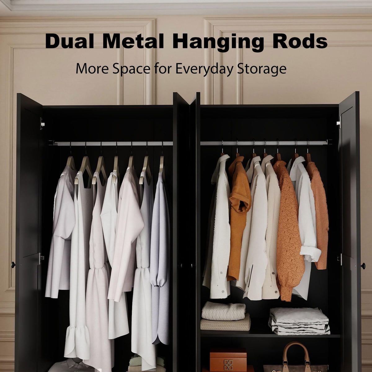 Black Wardrobe Armoire with 2 Drawers