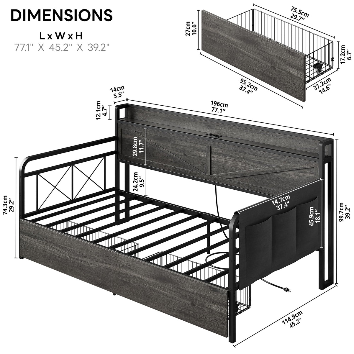 LIKIMIO Twin Daybed with Farmhouse Storage Headboard