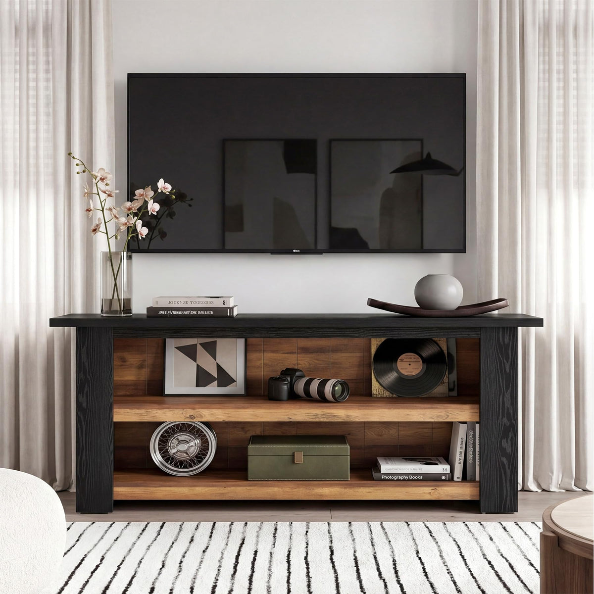 Tribesigns Wooden TV Stand for 65 Inch TV, Black Entertainment Center