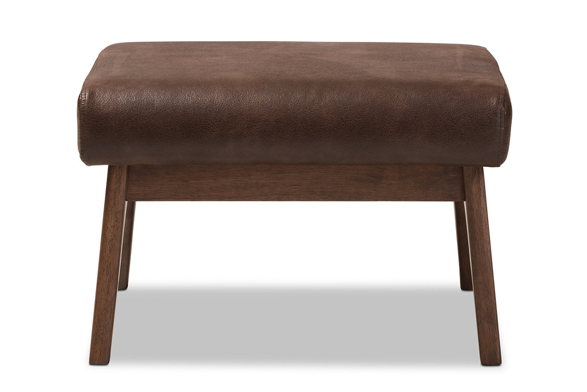 Mid-Century Faux Leather Ottoman