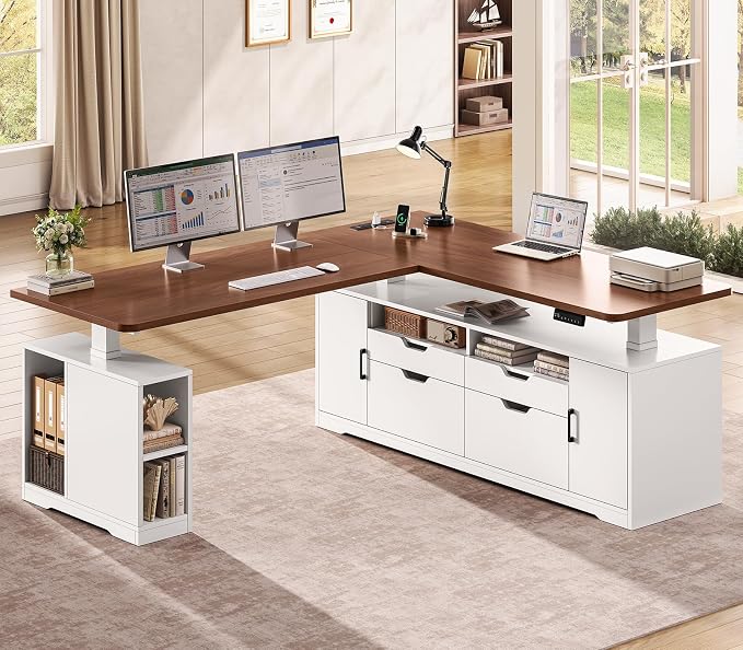 Fluted L-Shaped Standing Desk