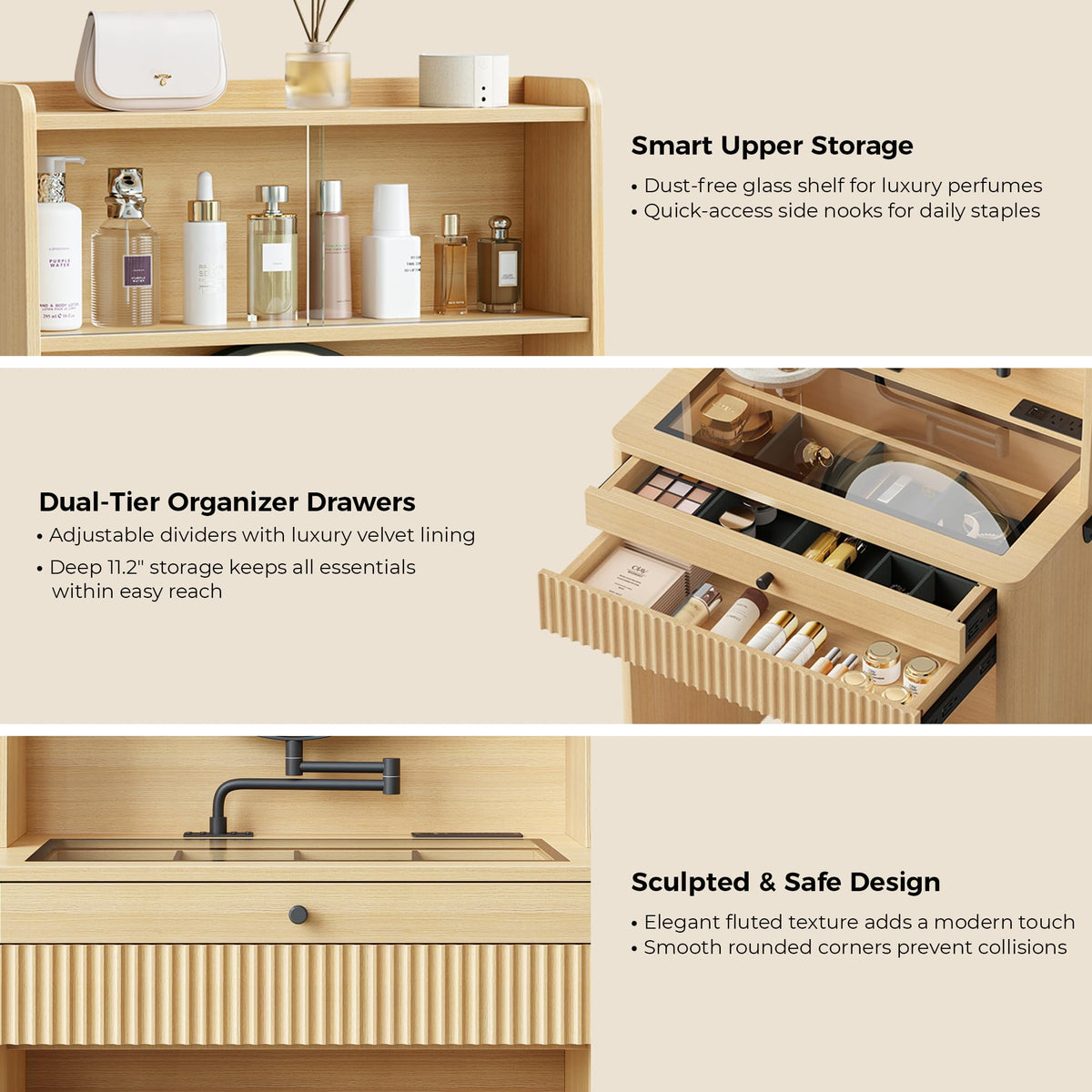LED Makeup Vanity with Storage Stool