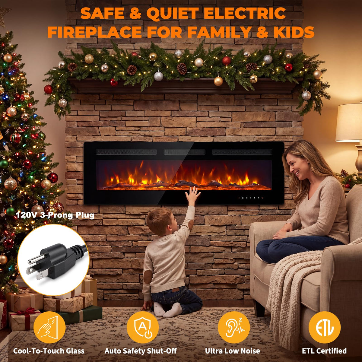 BINMIT 70 Inch Recessed and Wall Mounted Linear Electric Fireplace Insert