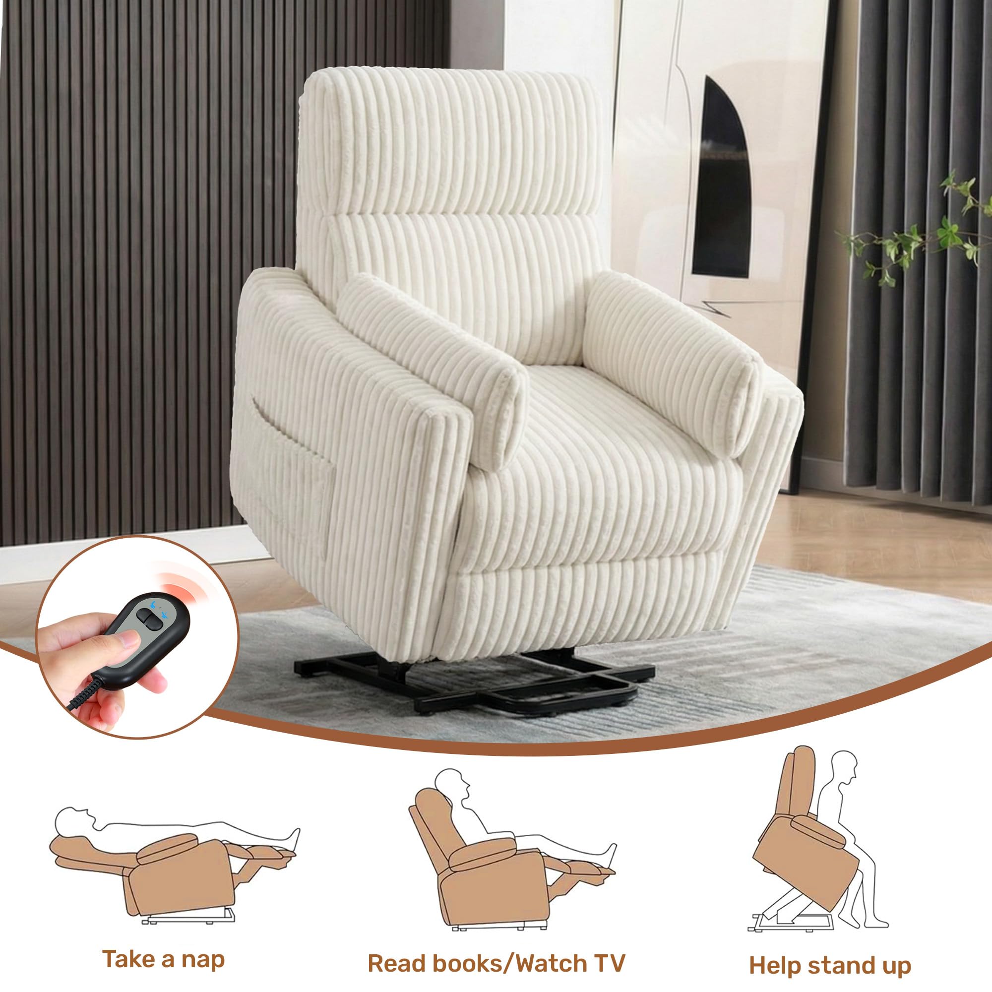 Power Lift Recliner Chair – Round Plush Faux Fur with Footrest