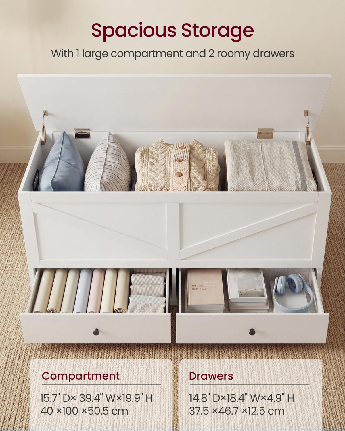 Farmhouse Storage Bench with Drawers
