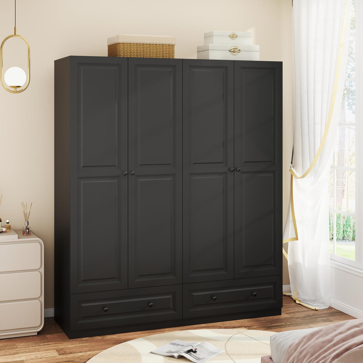 Mhsatyrs Black Armoire Wardrobe Closet with 2 Drawers, 74" Tall X 63" Wide