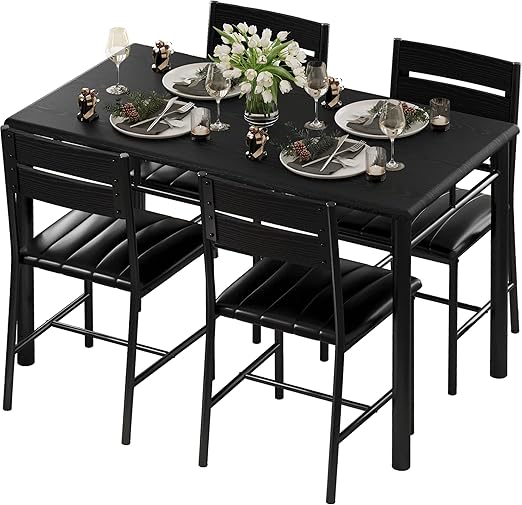 4-Person Dining Table Set with Upholstered Chairs