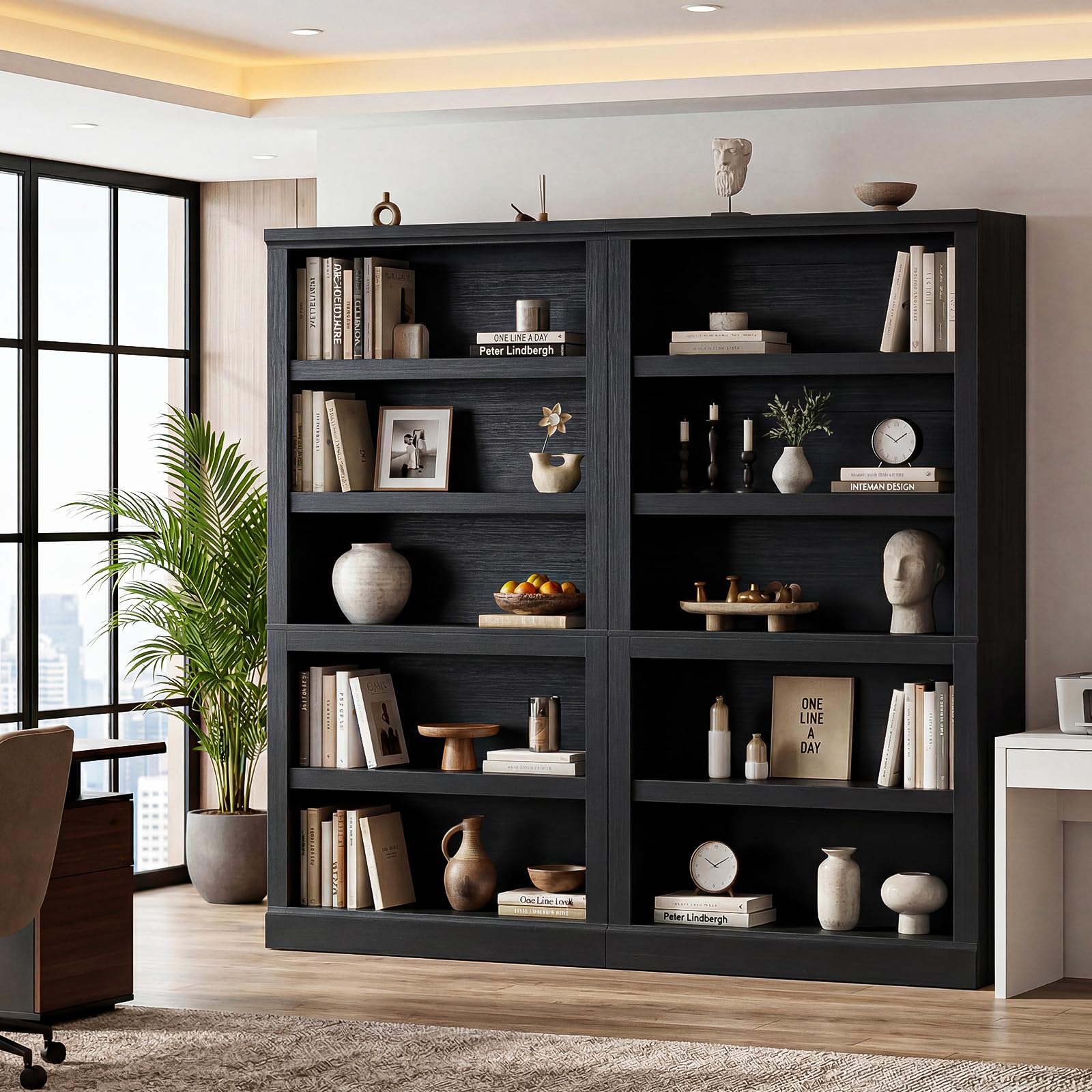 Unikito Bookshelf, 5 Tier Book Shelf, 71 Inch Tall Bookcase with Adjustable Shelves, Open Storage Book Case, Sturdy Display Shelf Stand, Large Bookshelves for Living Room, Home Office, Bedroom, Black