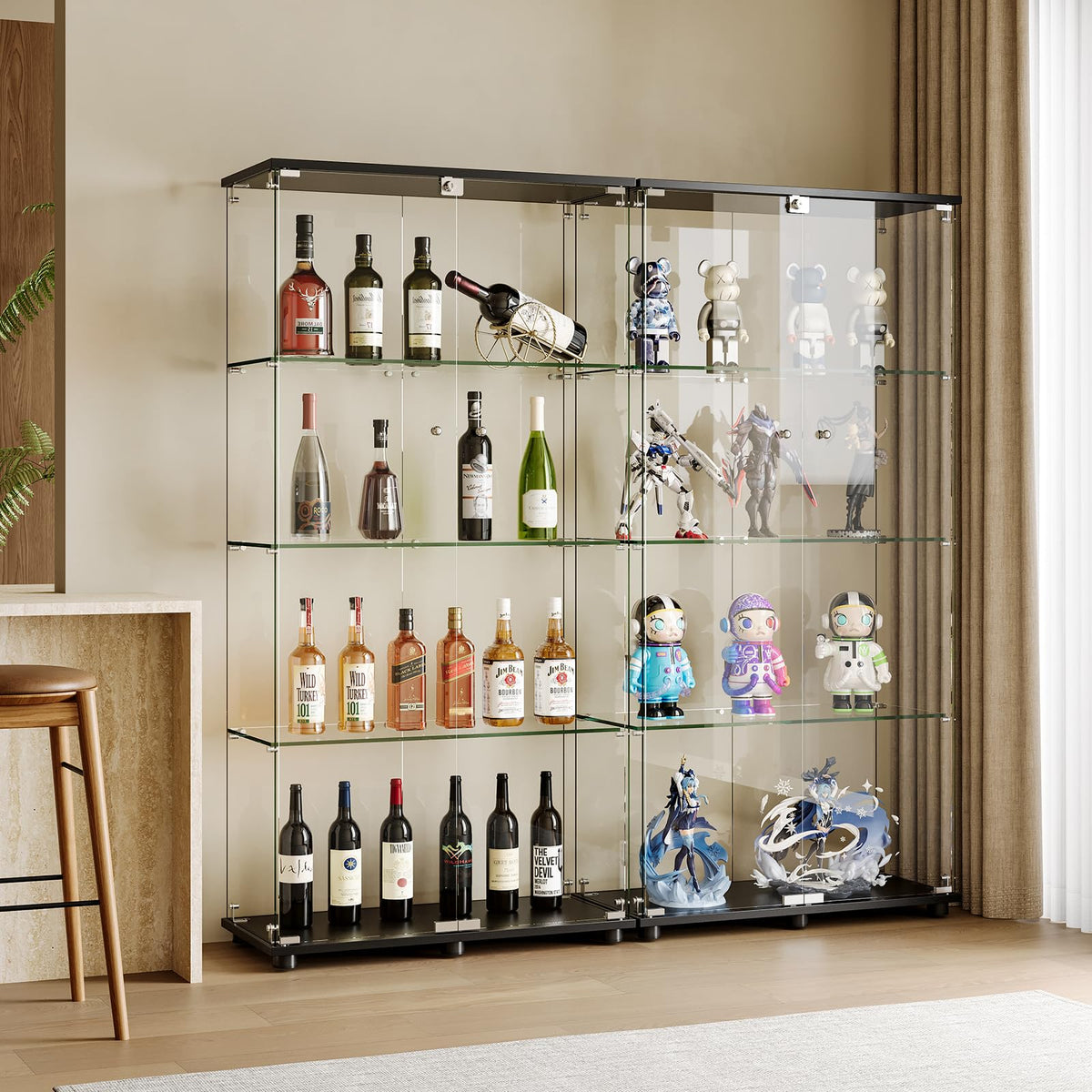 4-Shelf Locking Glass Display Cabinet