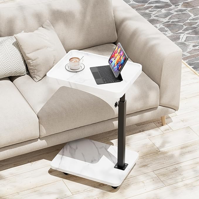 C-Shaped Sofa Side Table with 360° Swivel & Adjustable Height
