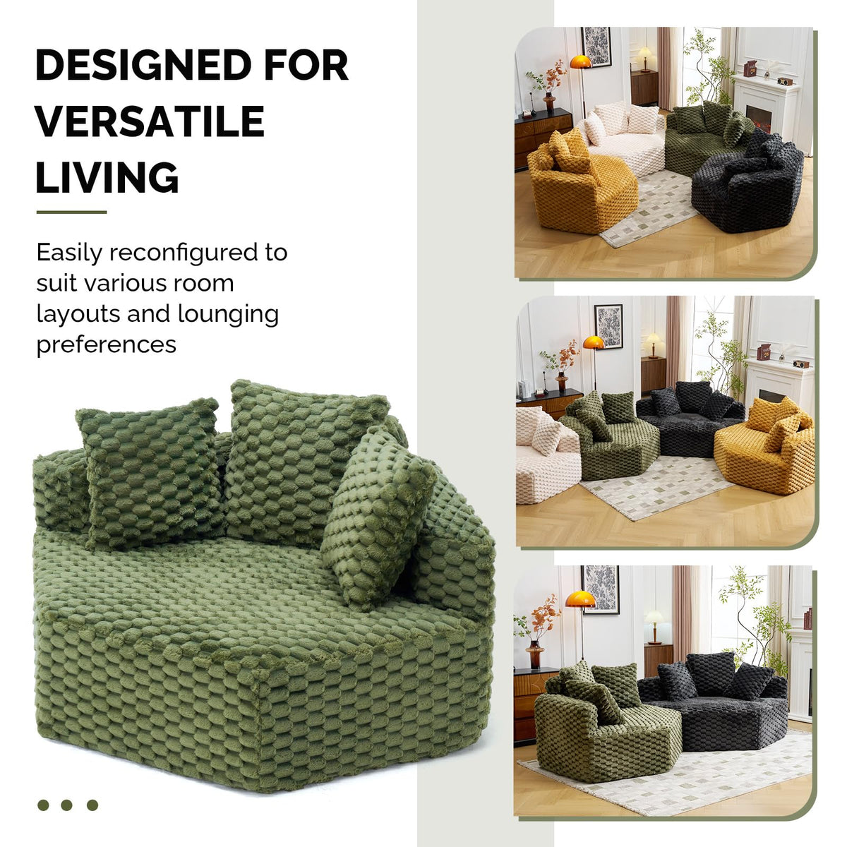 VINGLI Hexagon Boneless Chair, Modern Modular Chaise Lounge Sofa Bed, Corner Chair with Pillows, Plush Corduroy Upholstered Lazy Sofa for Living Room, Bedroom, Apartment, No Assembly Required