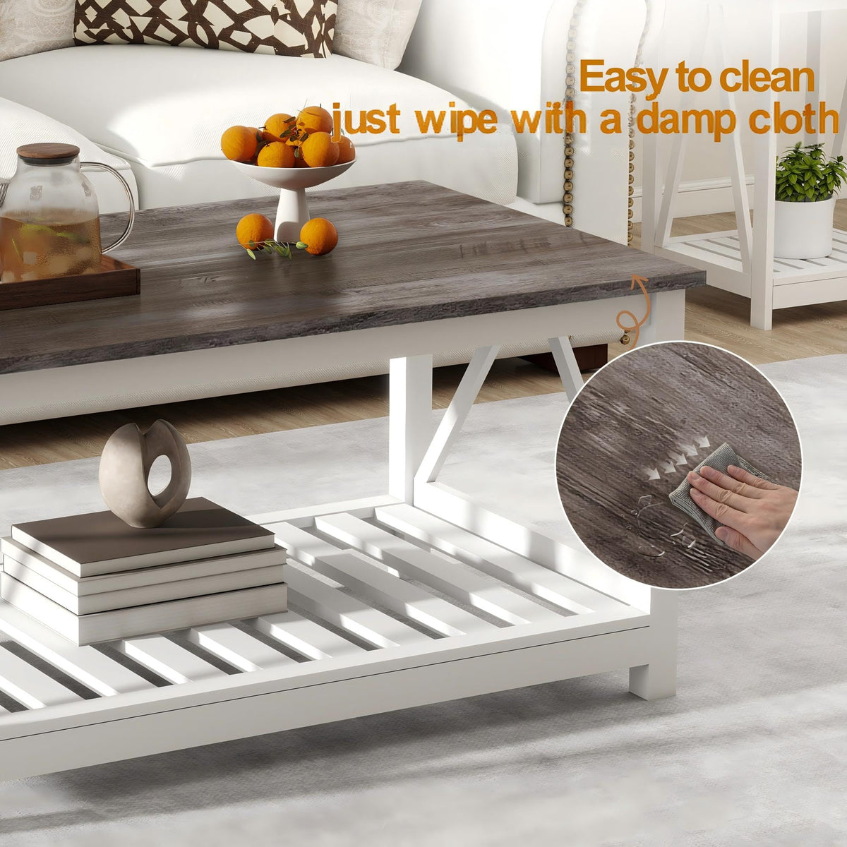 Coffee Table with Storage Small White Farmhouse Coffee Table for Livingroom