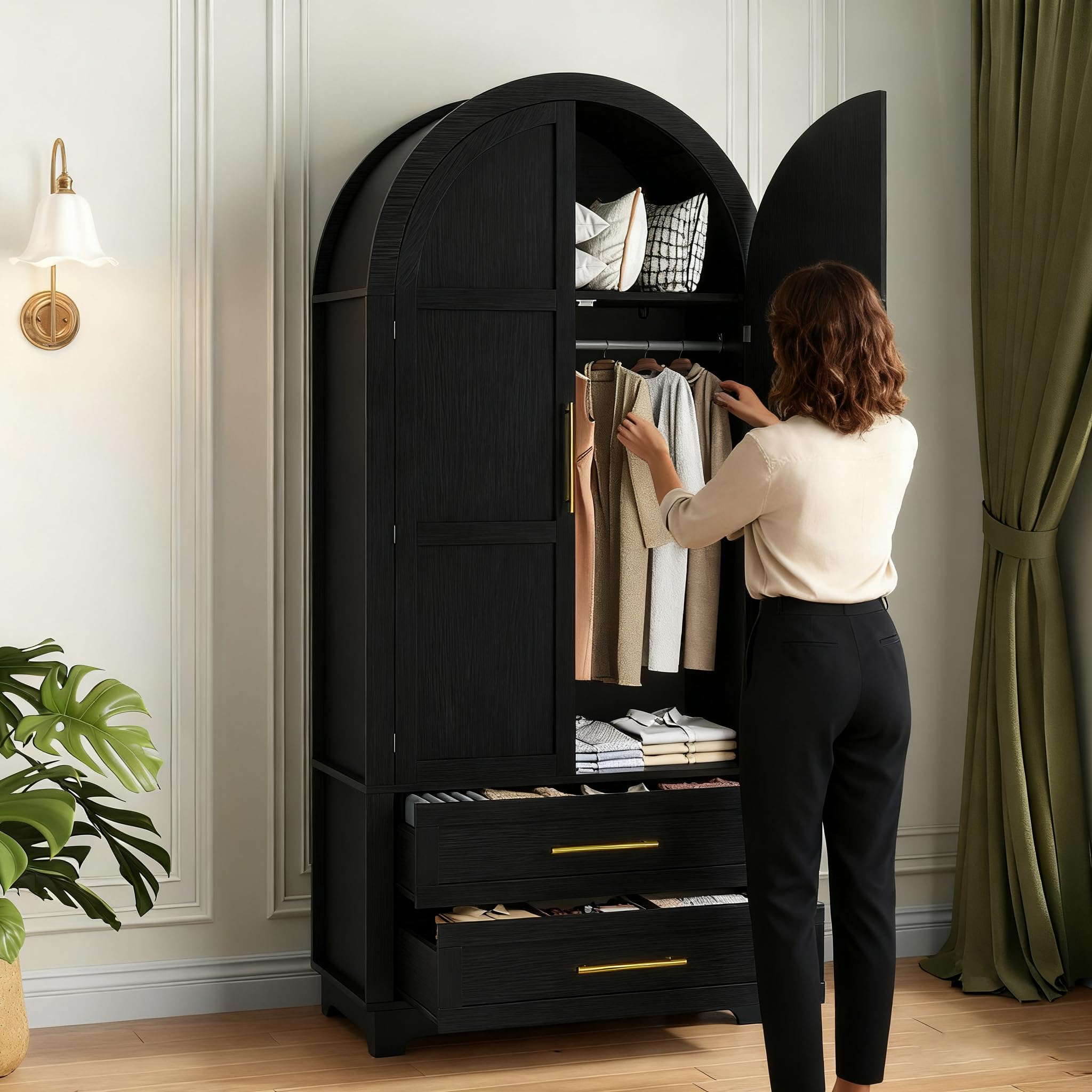Arched Double Door Wardrobe with Drawers