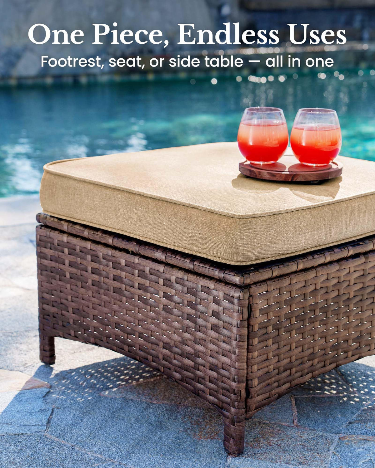 HILLGA 2PCS Outdoor Ottomans for Patio, Outdoor Footstools with Steel Frame